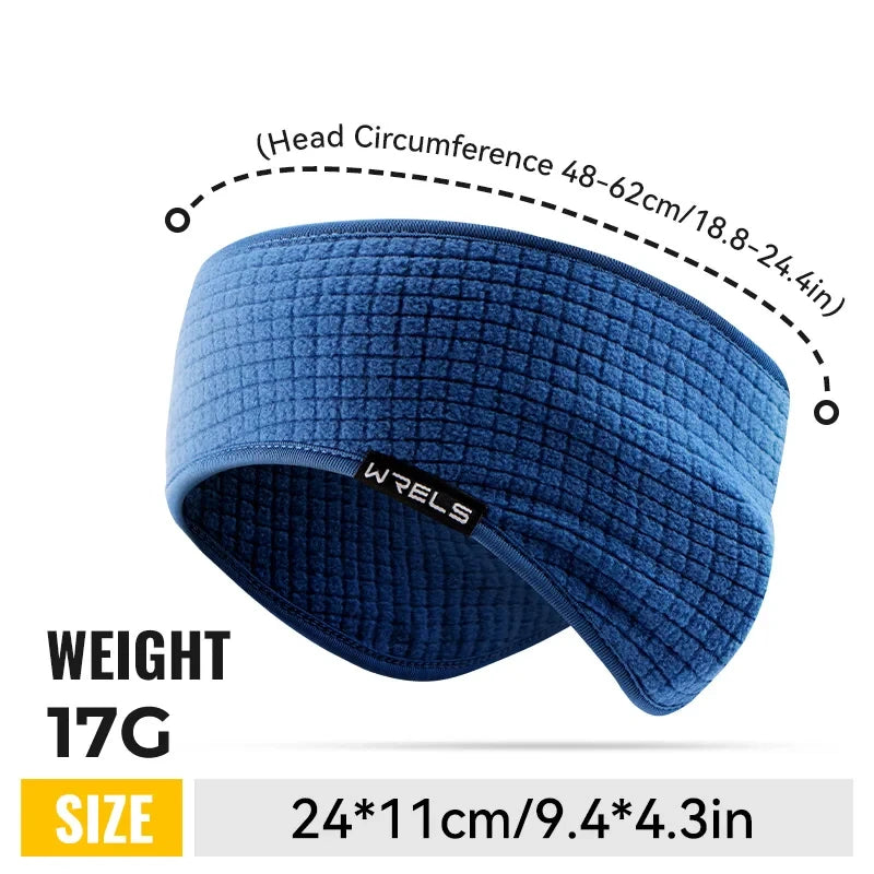 Blue thermal cycling headband, textured knit, ear-covering visor style
