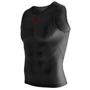 Black sleeveless mesh cycling base layer side view with red logo