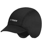 Black thermal visor cap with ear flaps and curved brim, X-TIGER logo