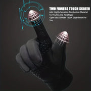 Dark thermal cycling glove with textured fingertips and grip pattern on palm