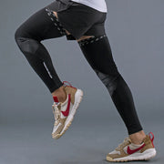 Black cycling leg warmers with perforated mesh sections over the calves