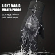 Black thermal cycling glove with water droplets on surface and padded fingers