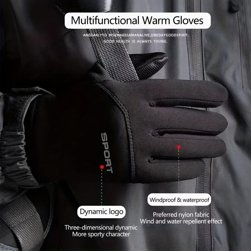 Black thermal cycling gloves with padded knuckles and stitched palm