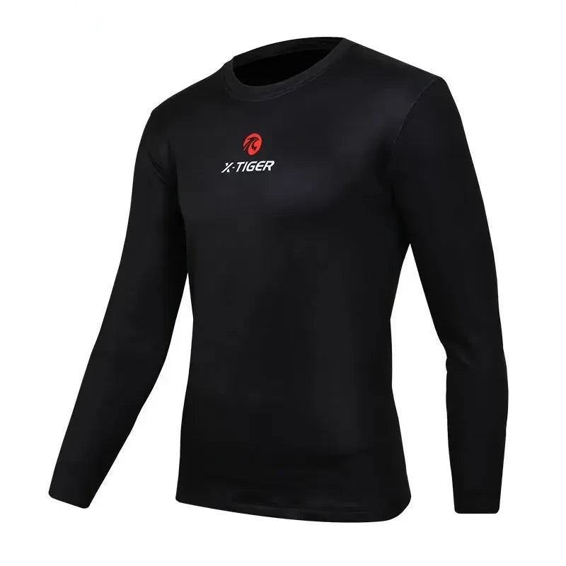 Black long-sleeve thermal cycling base layer front view with logo